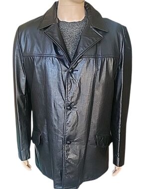 Vintage 90s Cooper Genuine Leather Car Coat 44L Black Removable Pile Lining USA